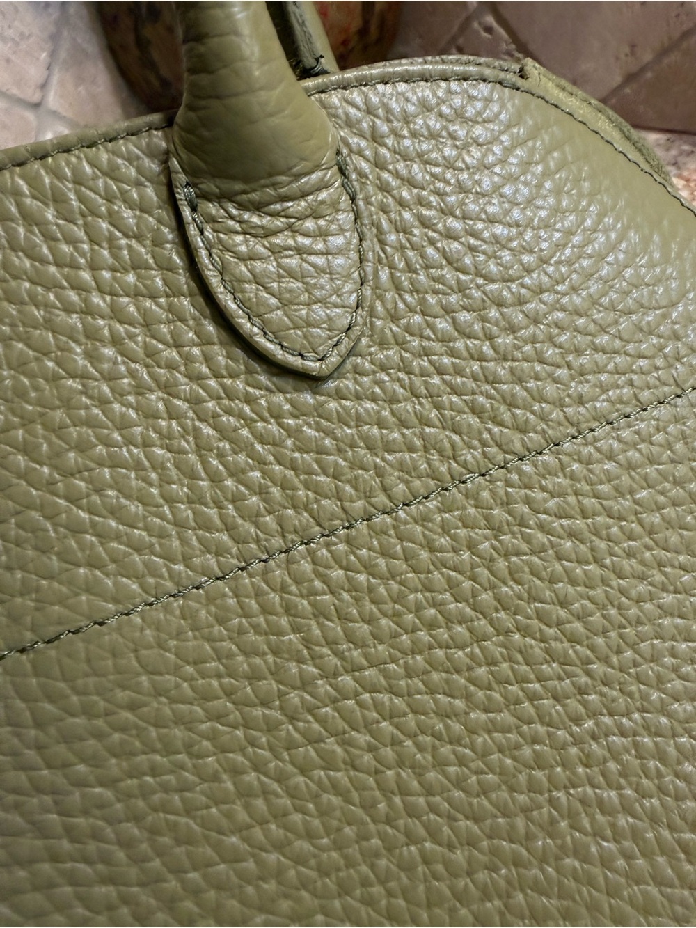 Anna Paola Classic Pebbled Leather Dome Satchel Travel Olive Made In Italy NE - Picture 2 of 11